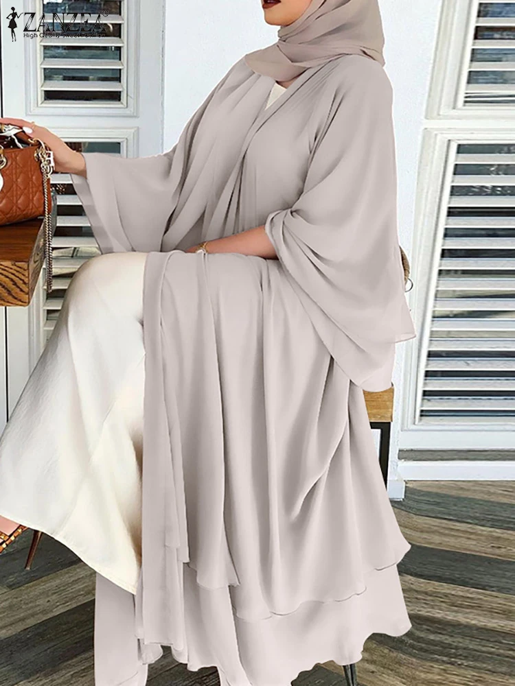 

ZANZEA Casual Solid Cardigan Muslim Hijab Abayas For Women Chiffon Open Abaya Kimono Dubai Turkey Islam Kaftan Femme Caftan