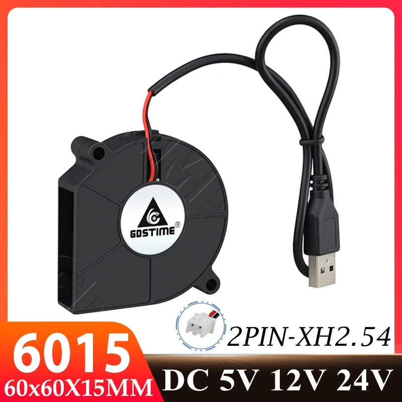 Gdstime 6015 60MM Blower Fan 24V 12V 5V USB DC Brushless Cooling Fan Oil 60X60X15MM 2PIN Centrifugal Fan For 3D Printer CPU PSU