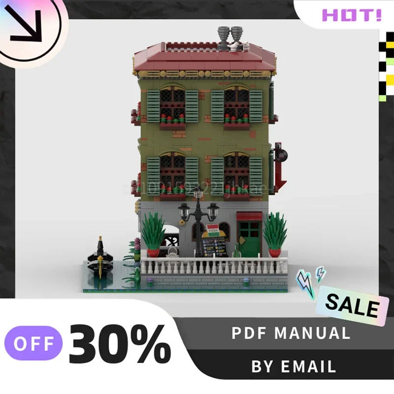 [2899PCS] Dostosowane MOC Pizzeria i sklep z płytami Kreatywny zestaw klocków STEM Zabawki edukacyjne Zestaw modeli konstrukcyjnych Prezenty