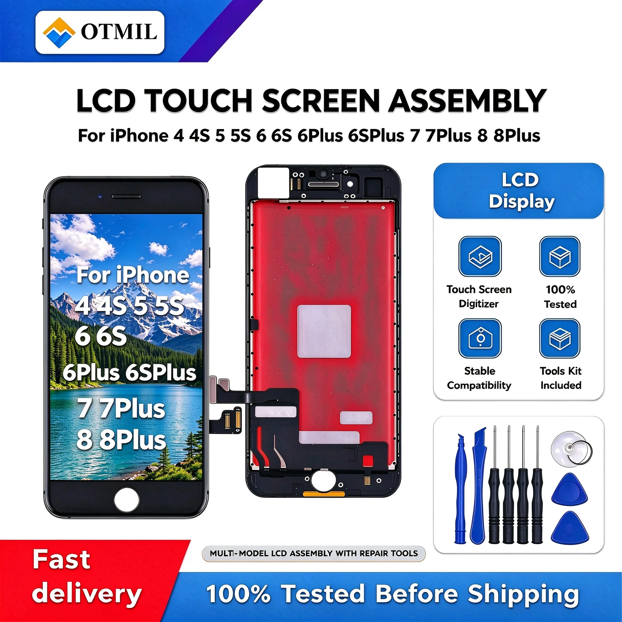 LCD Touch Screen Digitizer Assembly For iPhone 4 4S 5 5S 6 6S 7 8 Plus Black White Replacement Display With Repair Tools