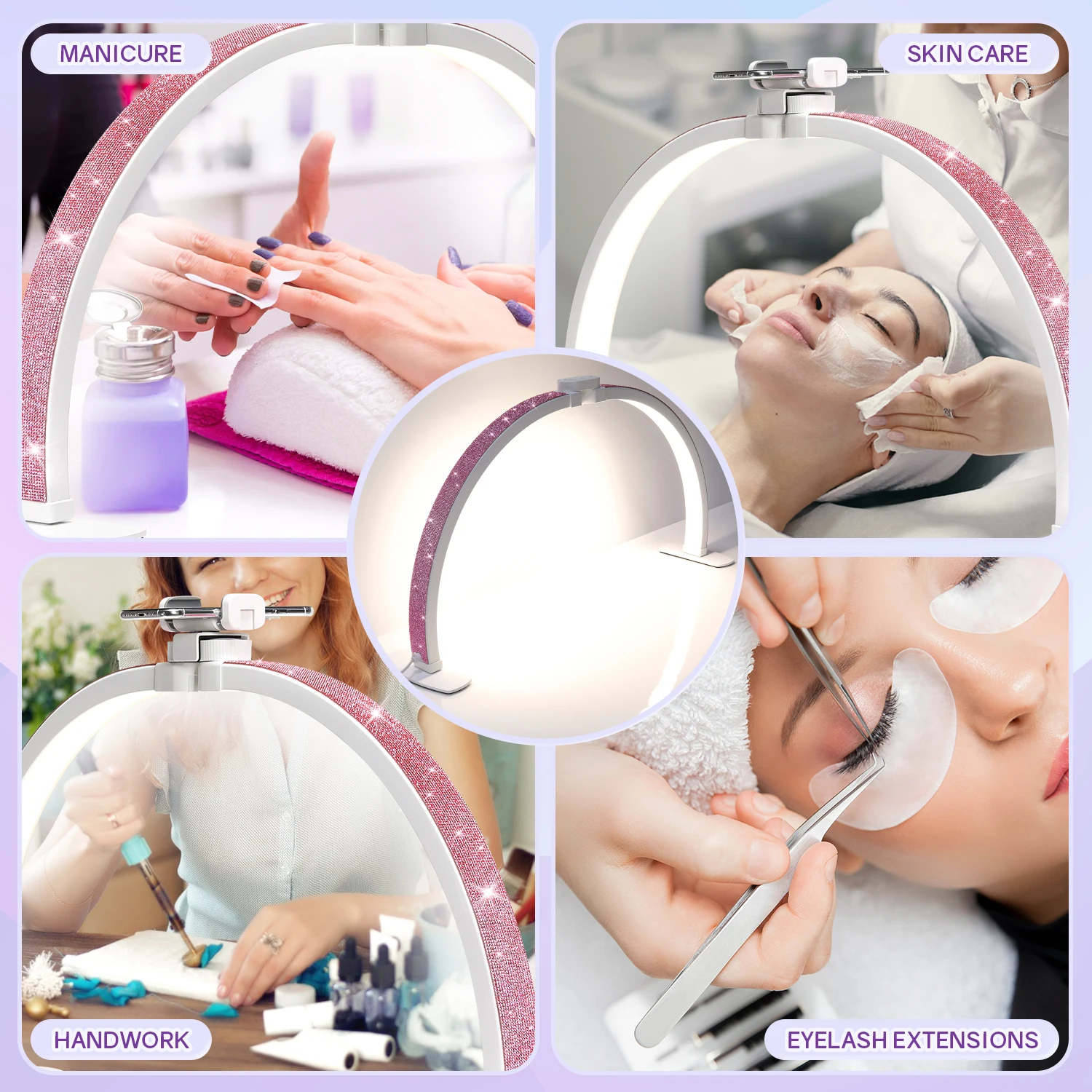 DianaBeauty Halbmondlicht, 35 W, Nagelschreibtischlampe, U-förmig, 364 LEDs, Fülllicht mit Telefonhalter, faltbare Tischlampe für Maniküre