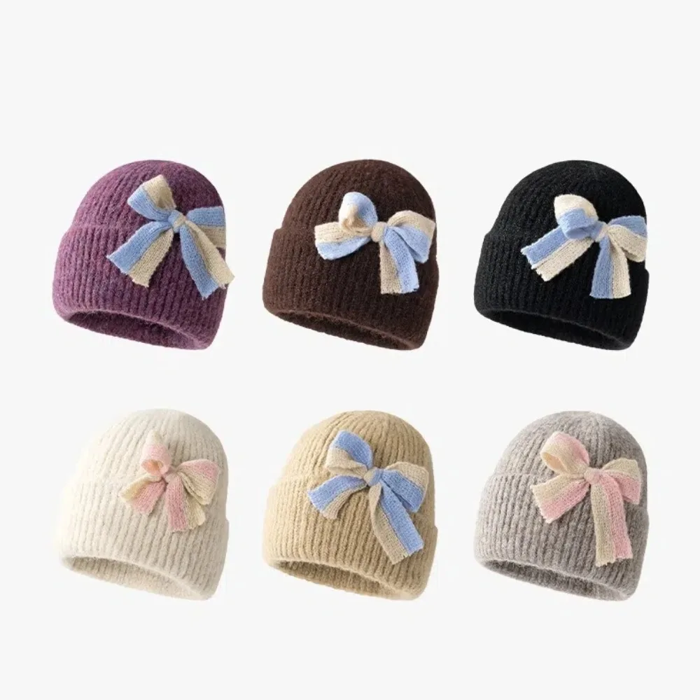 New Bow Knot Knitted Hat Ear Protection Cute Y2K Women's Hat Windproof Ins Style Beanie Hats Autumn