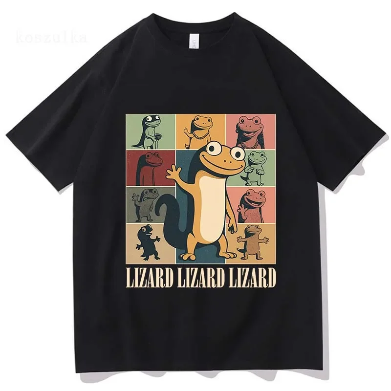 Y2k Funny Printing T Shirts Fashion Lizard Meme Cartoon Graphic Print T-shirt O-neck T Shirts Casual Loose Streetwear Unisex