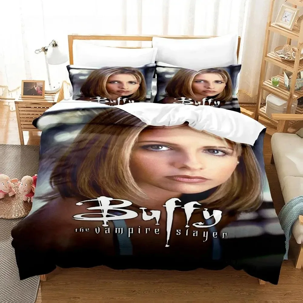 Buffy The Vampire Bettwäsche-Set, Einzelbett, Twin, komplett, Queen-Size-Bett, Bett-Set für Erwachsene, Jungen, Schlafzimmer, Bettbezug-Sets, 3D-Bettwäsche, 135 x 200 cm