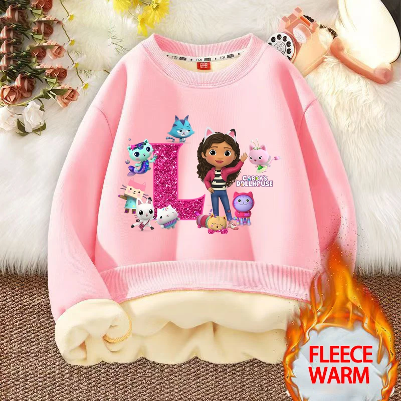 غابي دمية الاطفال بلوزات أنيمي طباعة A-Z البلوفرات مع الصوف هوديس الفتيات الدافئة الأطفال طاقم الرقبة الملابس هدية عيد الميلاد #4