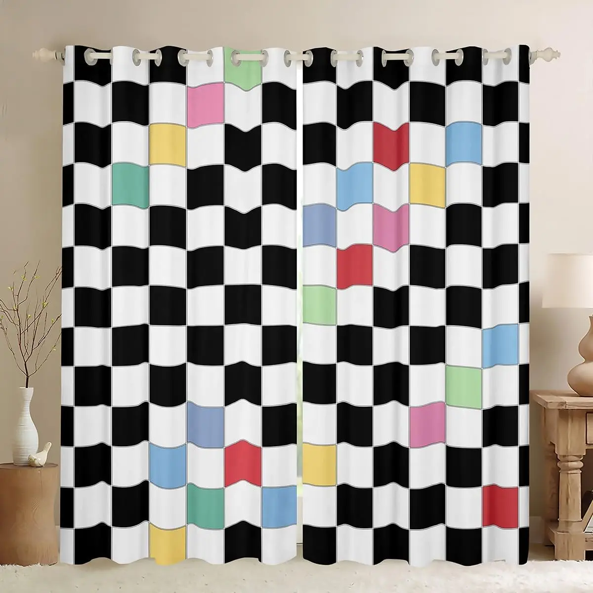 

Клетчатая плотная занавеска, красочные шахматные сетчатые шторы и шторы в стиле фанк, клетчатые оконные шторы в клетку буйвола в клетку для спальни