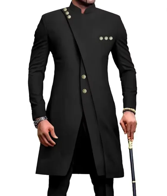 

Vintage tuxedo suits for men long coat men 2 pieces Blazer And Pants set Chinese Suit Stand Collar Stylish Banquet Party