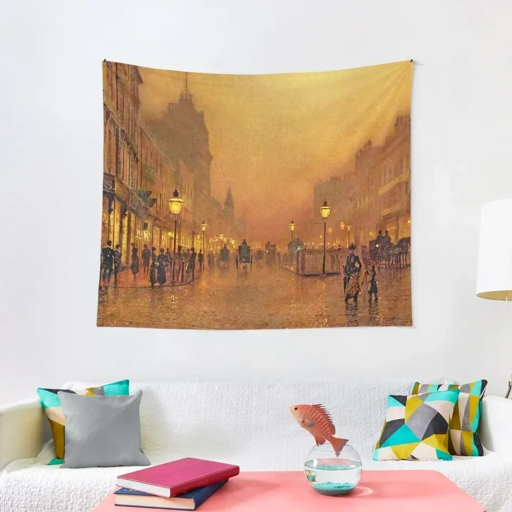 John Atkinson Grimshaw - A Street at Night Tapestry Decoration Room Cute Room Decor Tapestry