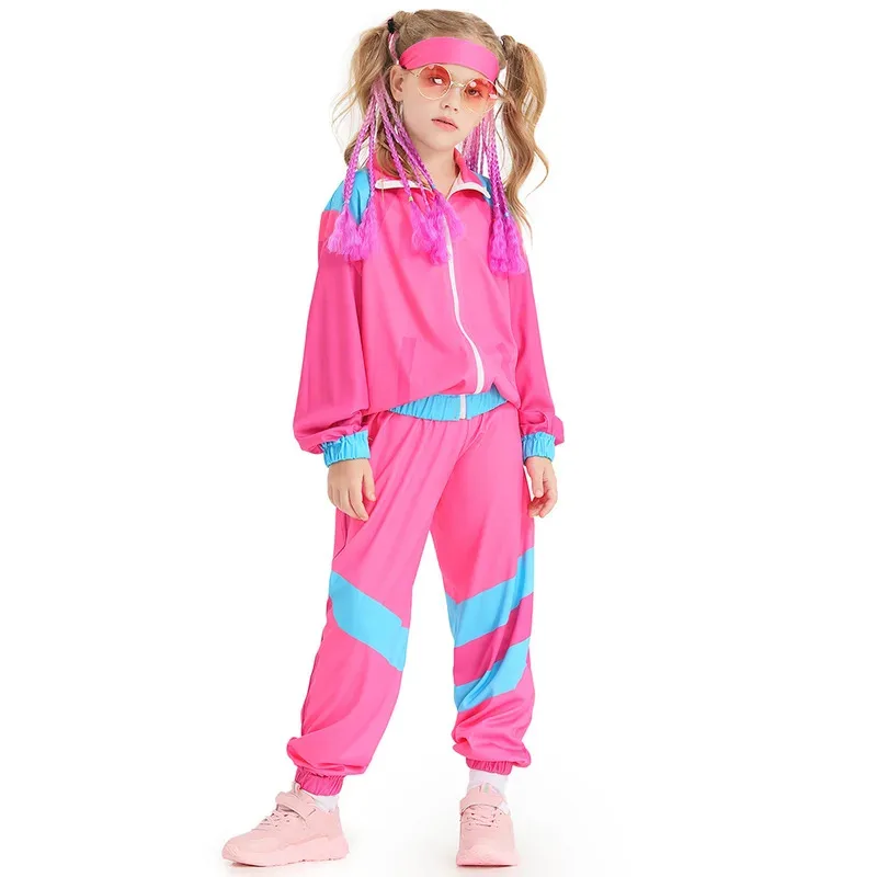 

COSda@Children 80s Tracksuit Spring Autumn Girls Boys Cardigan Jackets and Pants Hip Hop Costume Sport Trench Coat Windbreak Clo