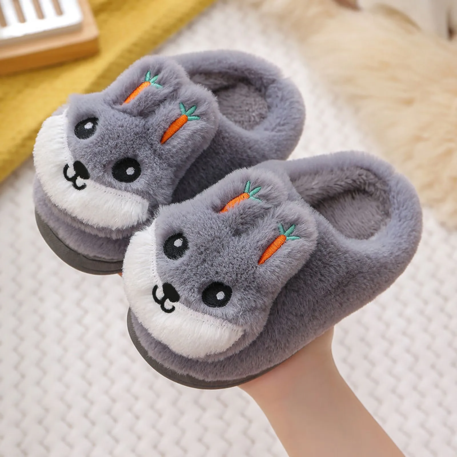 

2024 Kids Home Warm Slippers Autumn Winter Indoor Cotton Slides Cute Rabbit Non-slip Kids Shoes Fashion Baby Boys Girls Slippers