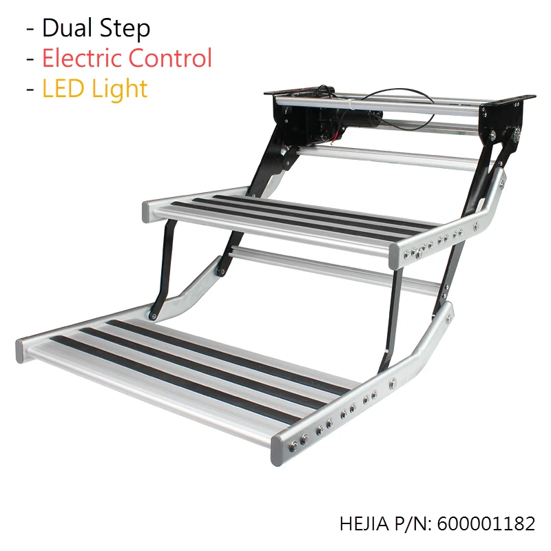 HEYRV Anti-slip High Strength Double Steps with Electric Control and LED Aluminum Caravan Camper Trailer RV Electric Steps