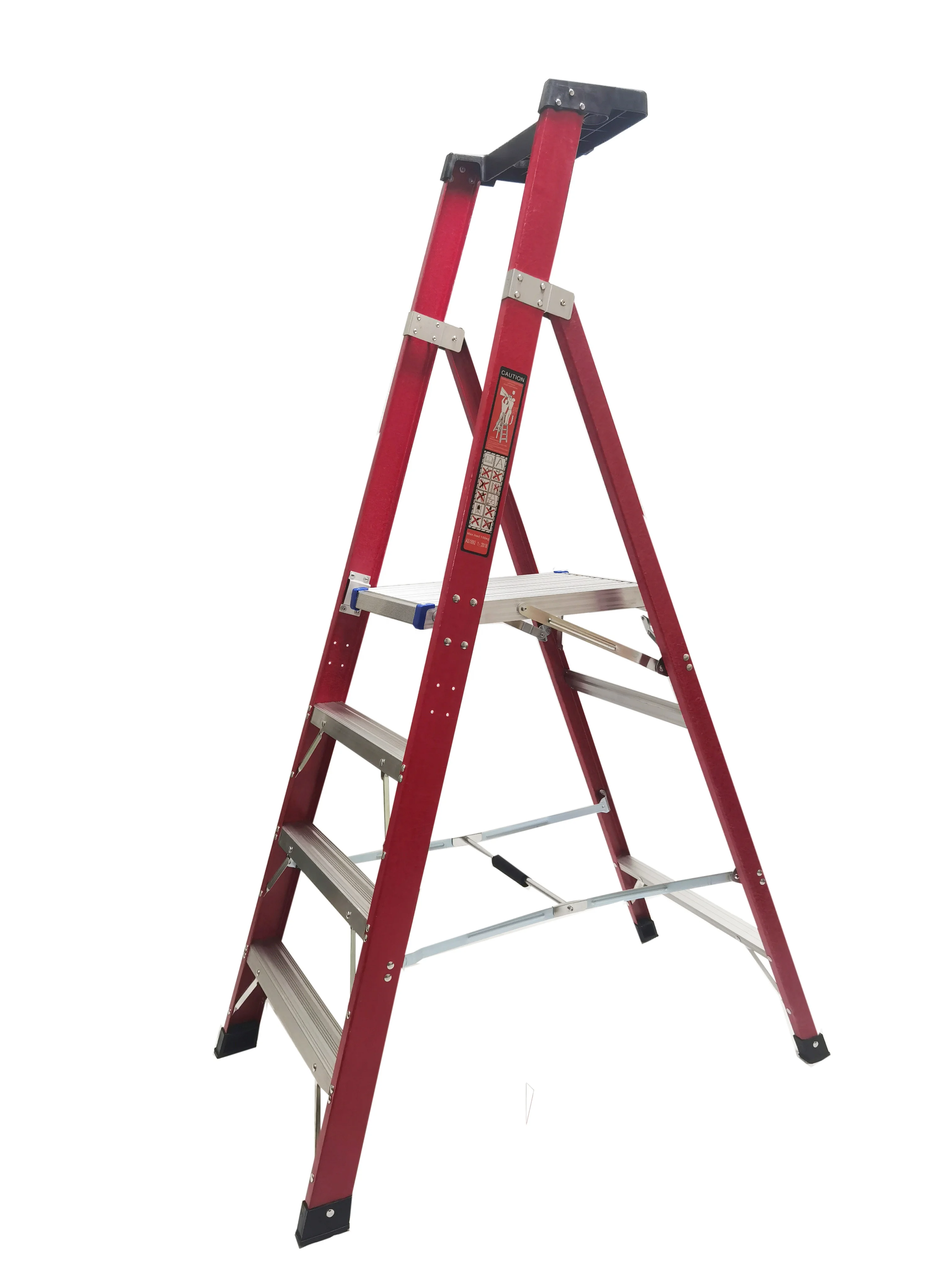 Escalera Plegable Portátil de Fibra de Vidrio Kingbridge con Aislamiento Completo y Bandeja para Herramientas, Escalera de Plataforma Grande con Seguridad Móvil