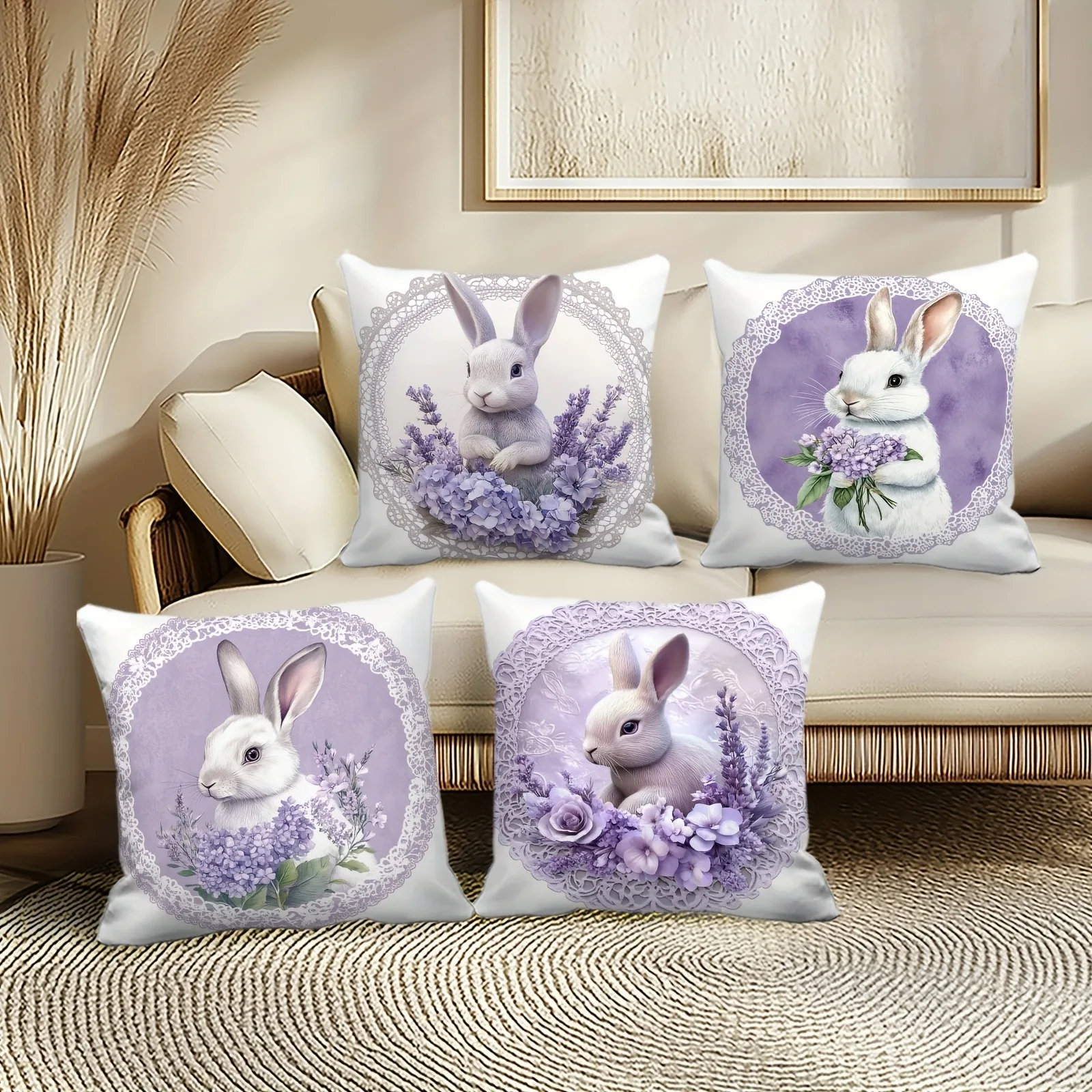 

Очаровательная наволочка с лавандовым кроликом - наволочка с нежным цветочным и кружевным принтом для дивана, спальни, гостиной