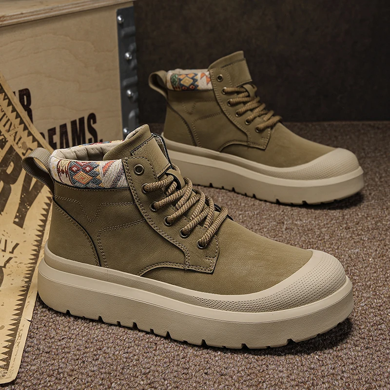 

Men Casual Platform Boots Autumn Lace Up Sneakers Vintage Chunky Ankle Boots Outdoor High-top Sneakers Comfortable Shoes 39-44
