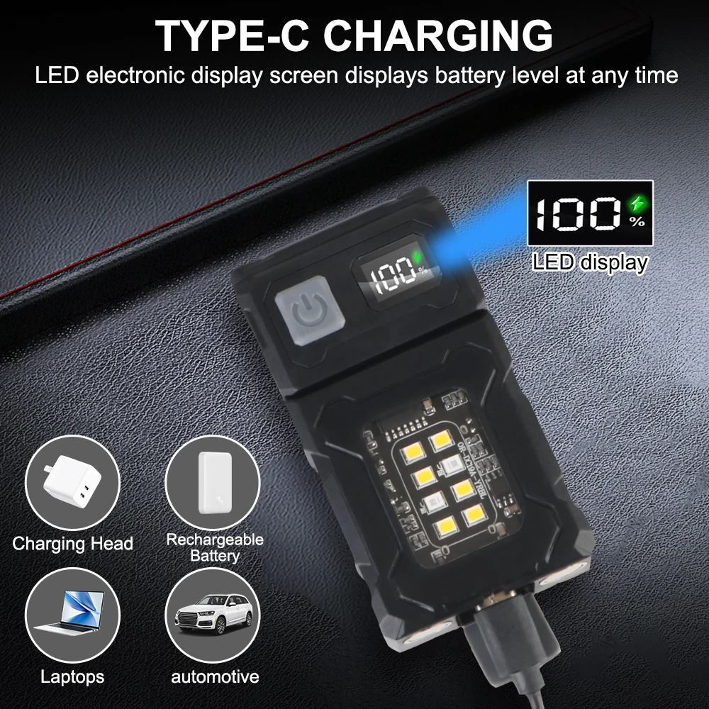 Adjustable Angle Flashlight Side Lamp Emergency Light USB Rechargeable Multifunctional Hiking Camping Working Portable