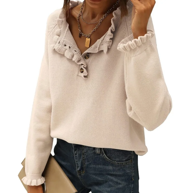 

Women's Spring Autumn Bottom Shirt Sweater Knitted Long Sleeve Buttoned Pullover Outer Design Luxury Simple Fashion Comfortable