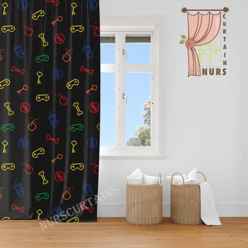 Arcade Game Controller Blackout Curtain: Gamer Room Decor