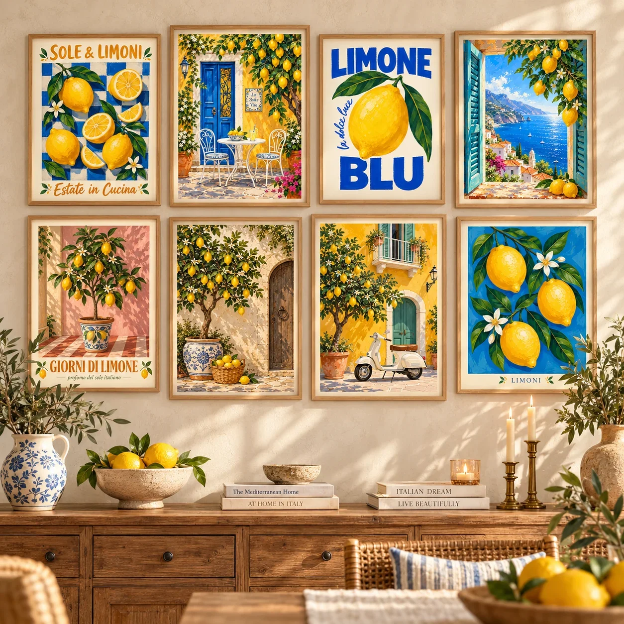 1pc frameless Canvas Painting Original Italian Lemon Tree Landscape Canvas Prints Mediterranean Wall Art Cottagecore Poster Spri