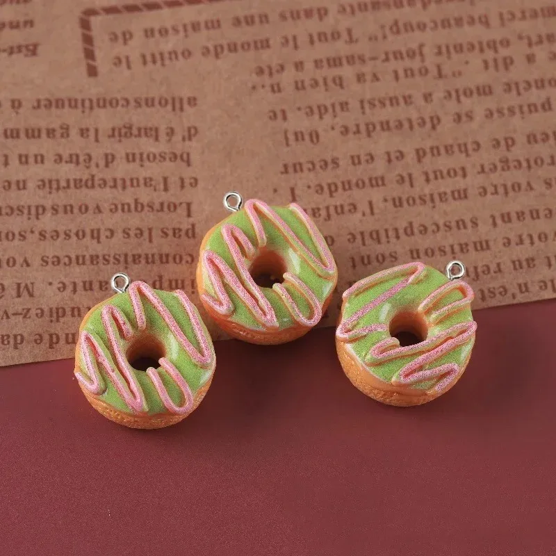10 Pieces Cute Fake Food Resin Pendants Toast Donut Bread Cake Charms Cat Bear Design Findings For Handmade Keychain Jewelry view 5