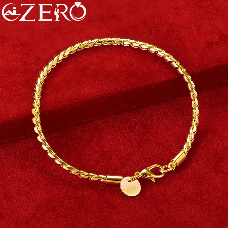 ALIZERO 18K Gold Bracelet 925 Sterling Silver 4mm Rope Chain Bracelet For Women Men Fashion Wedding Party Charms Jewelry Gift