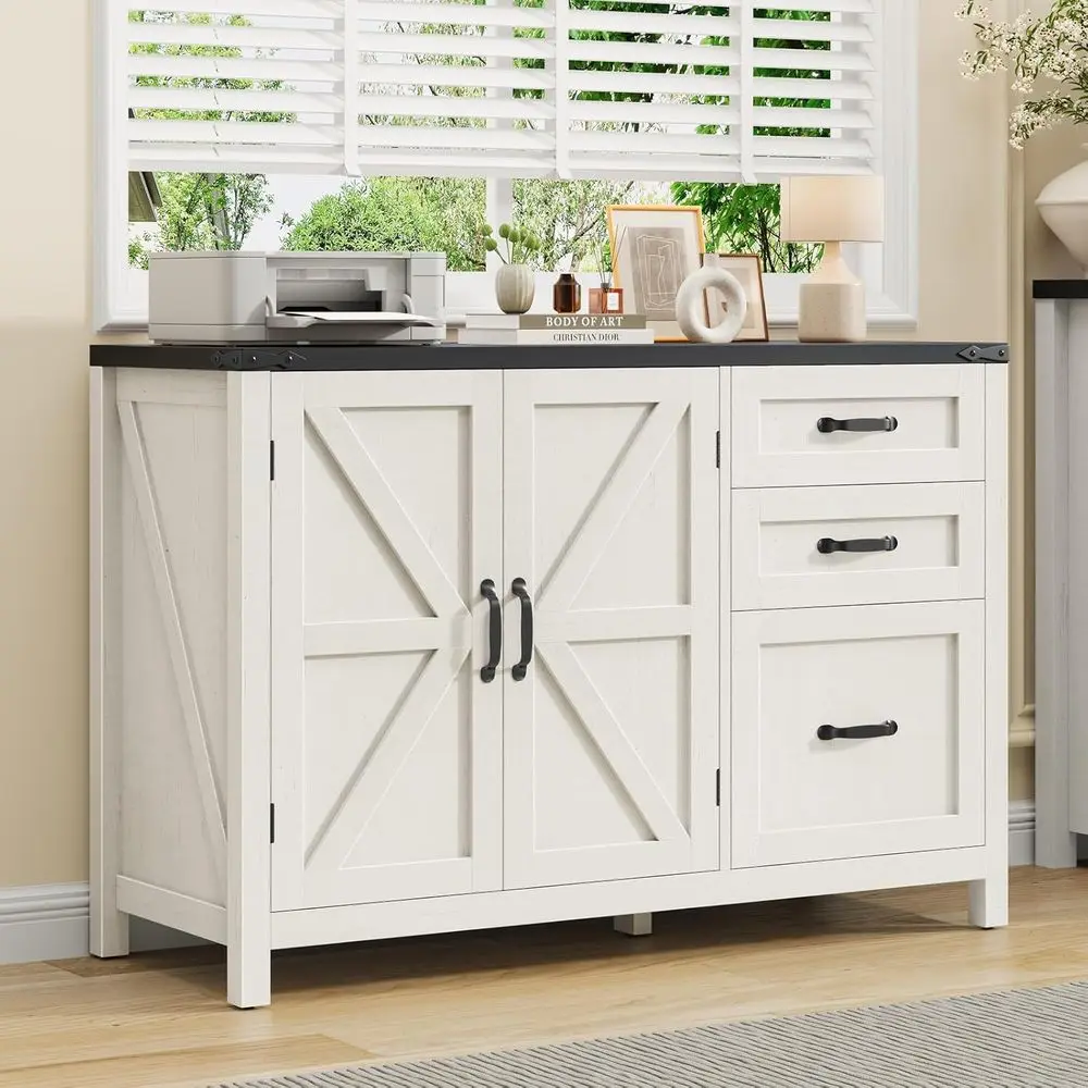 White & Black A4 Lateral Filing Cabinet with Door & Adjustable Shelves