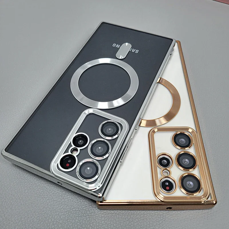 Trasparente per custodia magnetica Magsafe per Samsung Galaxy S22 S21 Ultra Plus S22Ultra S22Plus S21Plus S 22 Cover morbida per fotocamera completa