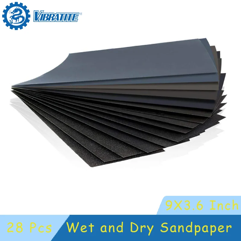 28 Pcs 9 X 3.6 Inch Wet Dry Sandpaper Assorted 120 to 3000 Grit Abrasive Paper Sheets for Automotive Wood Furniture Finishing