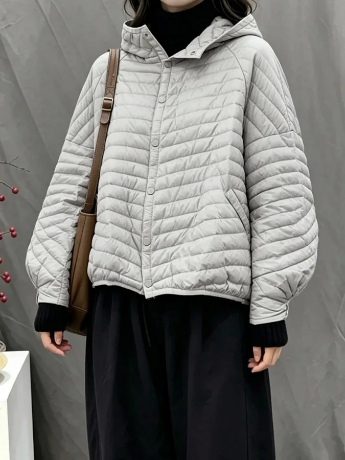 Ultra-Lightweight Padded Jacket Hooded Batwing Sleeve Trendy Design Autumn Winter New Style Women's Coat Warm Cotton Fill