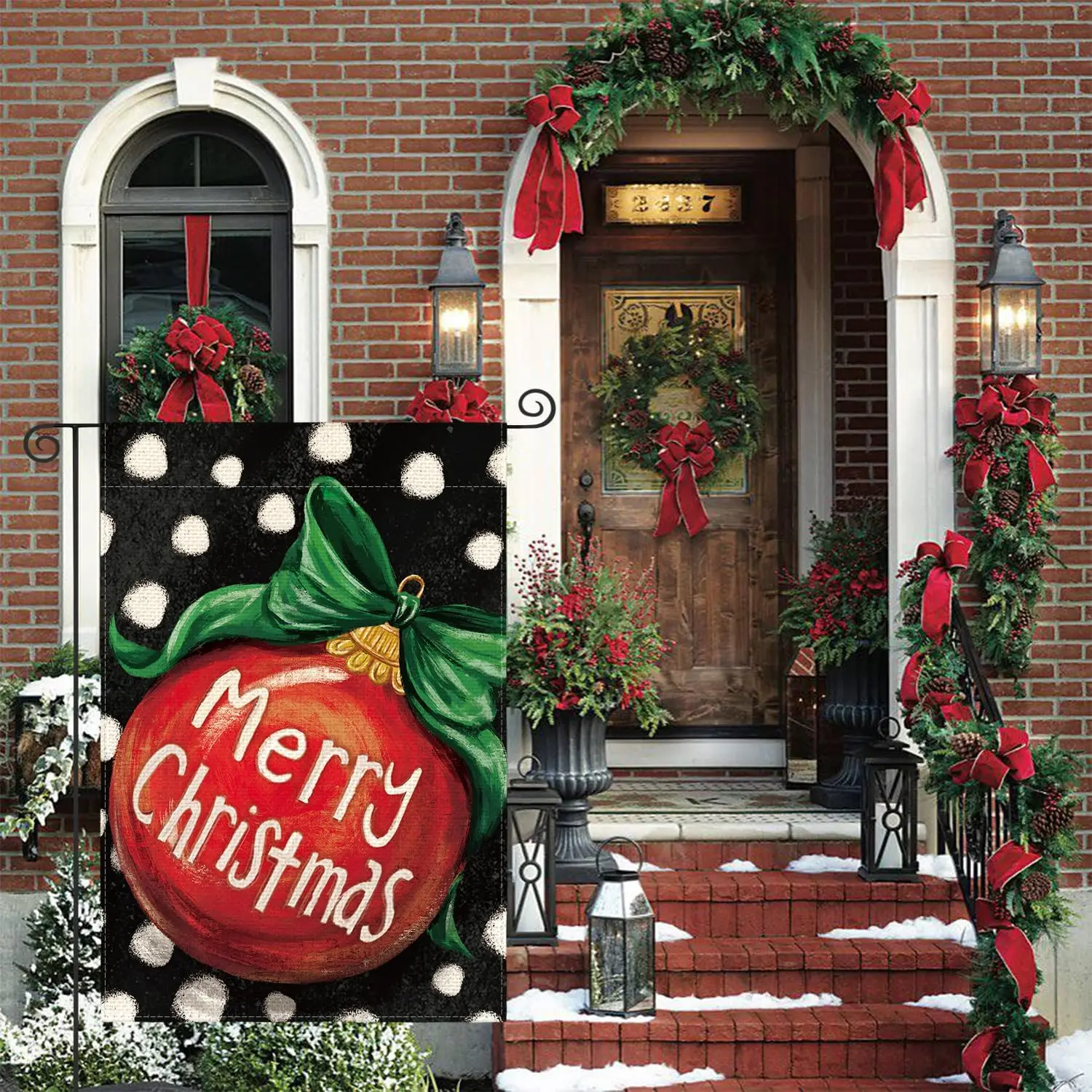 AVOIN colorlife Polka Dot Believe Christmas Garden Flag 12x18 Inch Double Sided, Ornament Baubles Winter Farmhouse Yard Outd KKW