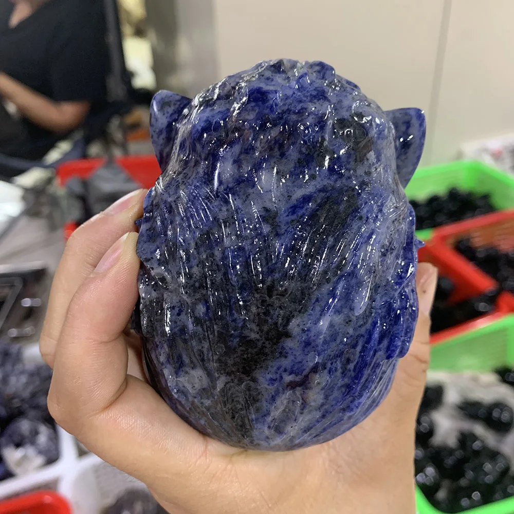 Custom Sodalite 10cm Wolf Skull Figurine - Hand-Carved Crystal Statue for Home Decor, Reiki Healing Stone & Unique Gift