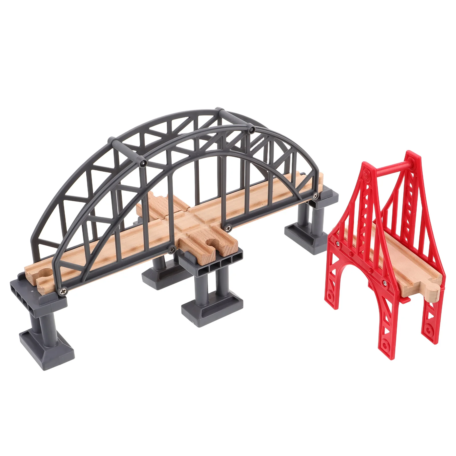 2pcs Wooden Train Track Bridge Set For Kids Railway Layout Accessories Suspension Support Creative Play Educational Montessori