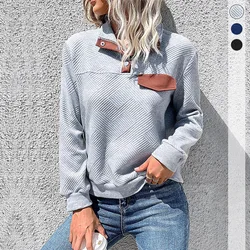 2023 New Women's Clothing Spring Autumn Tops Stand CollarLong Sleeve Standard Vintage Fashion Casual All-match Spliced Pullovers