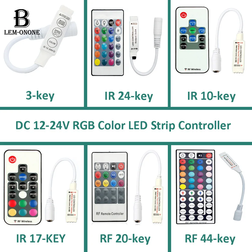 DC12V RGB LED Strip Controller IR/RF Remote Control 3-key Adjust the Color of the Light for SMD5050 SMD2835 LED Strip Tape Light