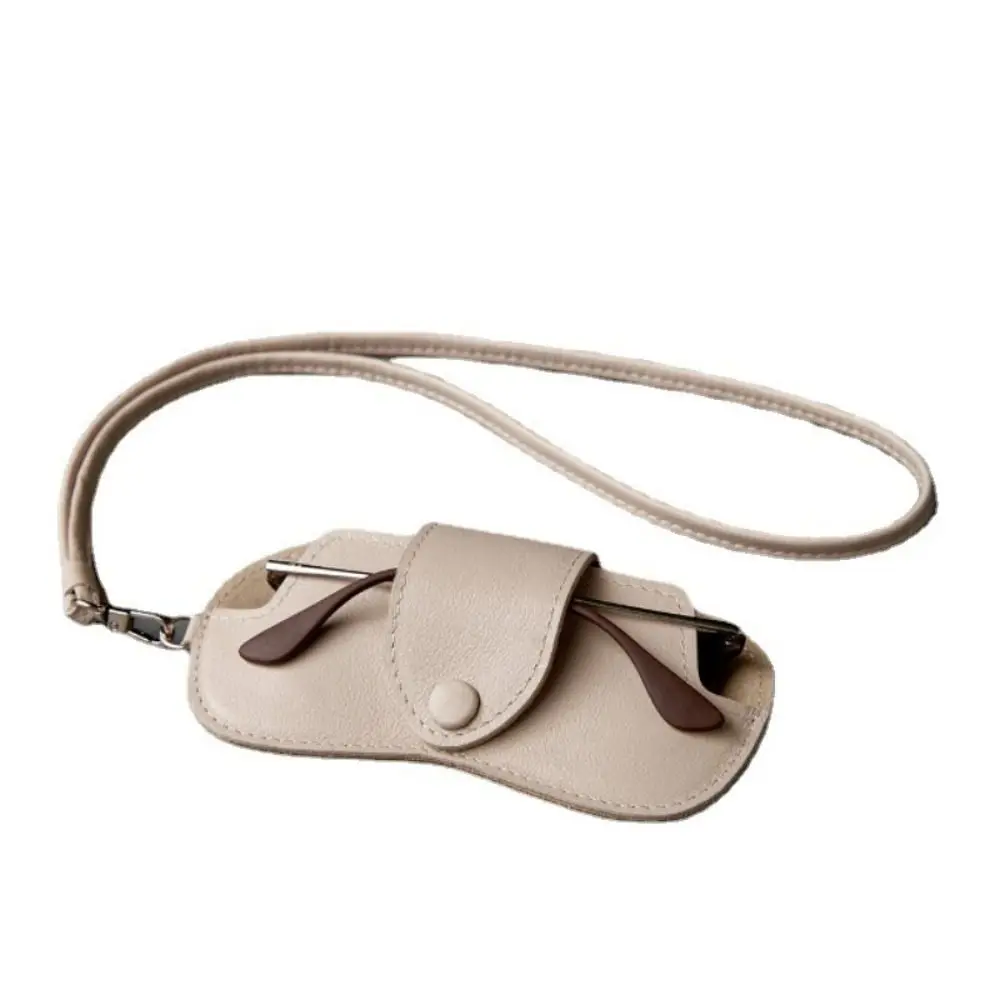 Hanging Neck PU Leather Glasses Bag Sunglasses Pouch with Hanging Buckle Glasses Storage Bag Eyewear Protector Case Korean Style