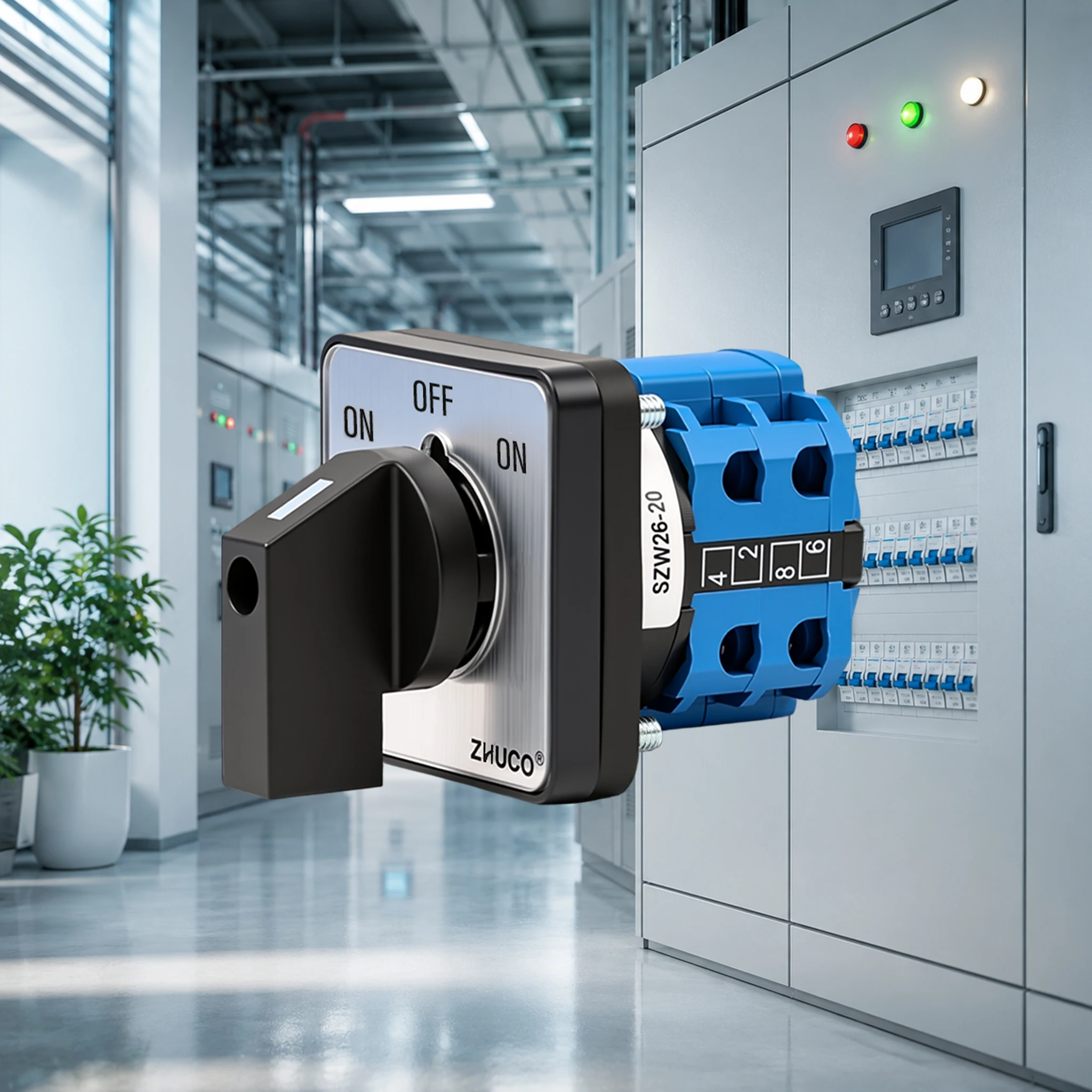 Zhuco 2/3 Position Selector Switch 20A 690V, 8-Terminal Universal Rotary Cam Selector with Locking Switch, Suitable for Distribution Cabinets, Machine Tools, Industrial Panels (Szw26-20/0-3.2, on Off On, on Off, on on)