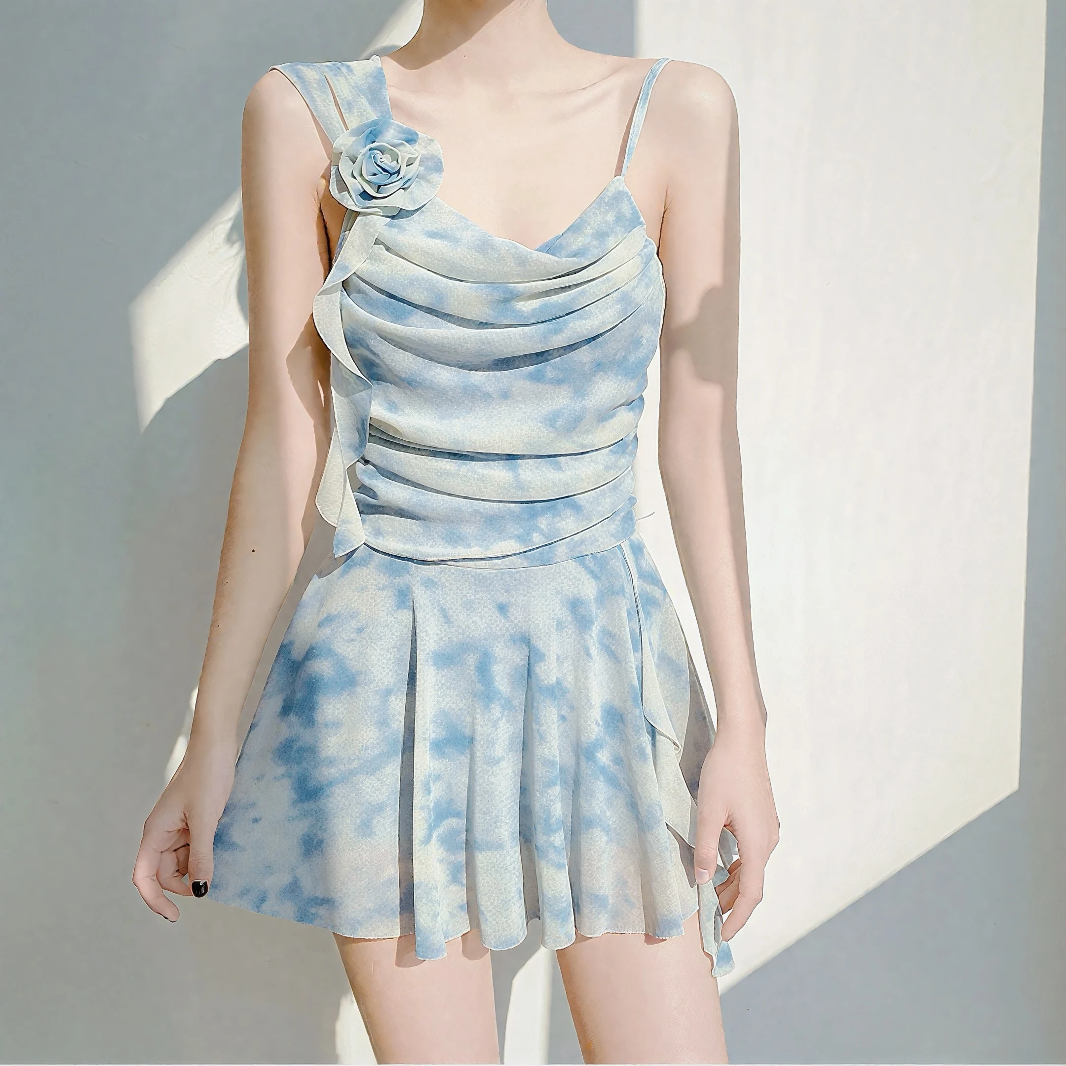2025 New Sweet Flower Square Collar Irregular Suspender One-piece Swimsuit Girl Summer Slim High Waist Seaside Vacation Swimwear