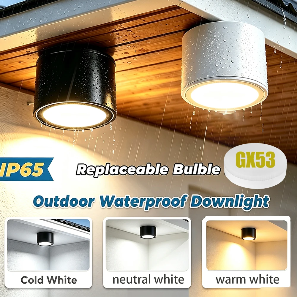 Waterproof IP65 LED Downlight 3 Colors GX53 Spotlight Aluminum Ceiling Light Pin Lamp For Bathroom Balcony Corridor