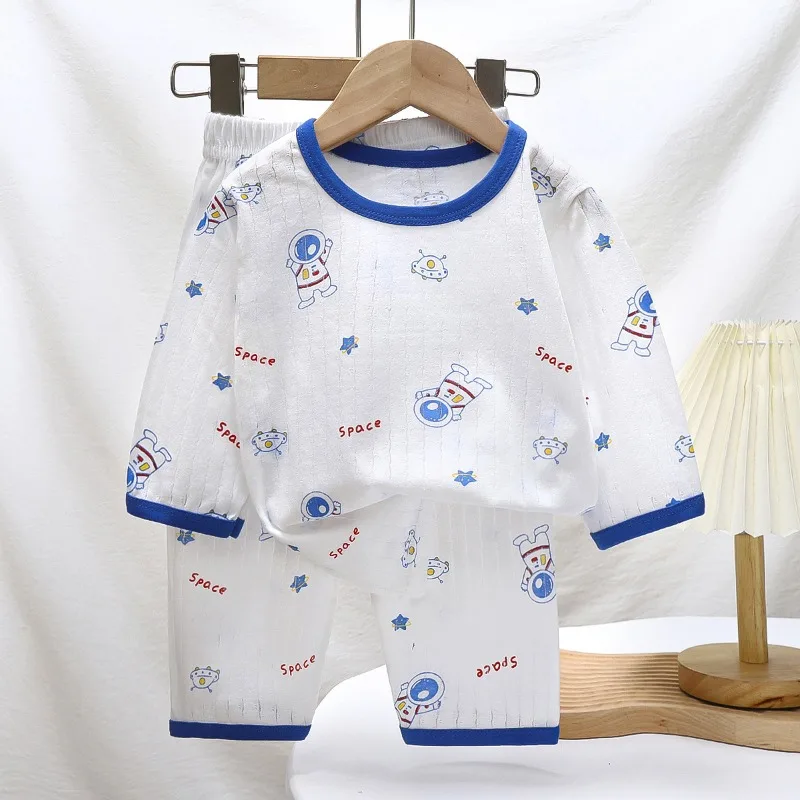 New Boys Summer Pajama Loungewear Set Girls Kids Air-Conditioned Clothes Baby Casual HomeWear Children Loose Long Sleeves Pants