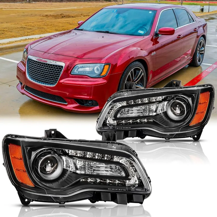 مجموعة المصابيح الأمامية لـ 20112023 كرايسلر 300 300C مع مصابيح أمامية لجهاز عرض هالوجين DRL LED بديلة للسائق والركاب