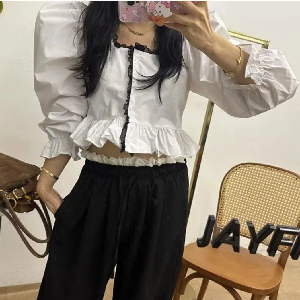 

Faionable Long Sve irt for Women Square Collar Embellied Patchwork Chiffon Top Breathable Skin-Friendly Commute Sle