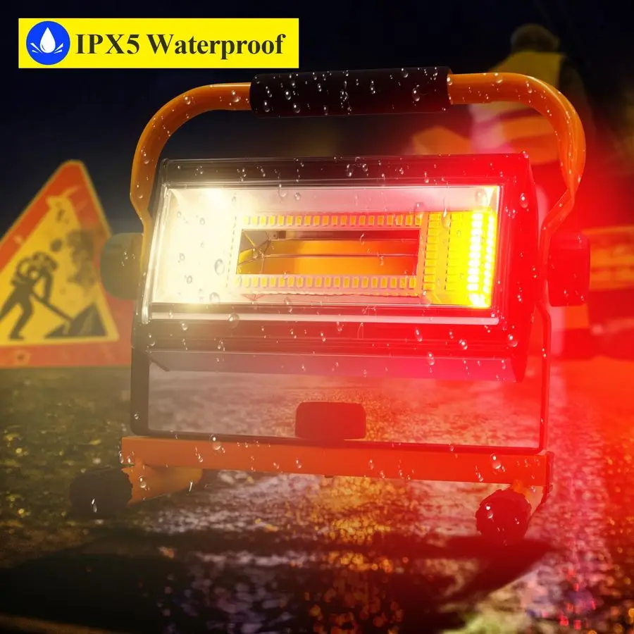 COB Rechargeable Work Light, 7000LM Cordless LED Work Lights, Waterproof Portable Flood Light with Stand for Outdoor Camping, Hi