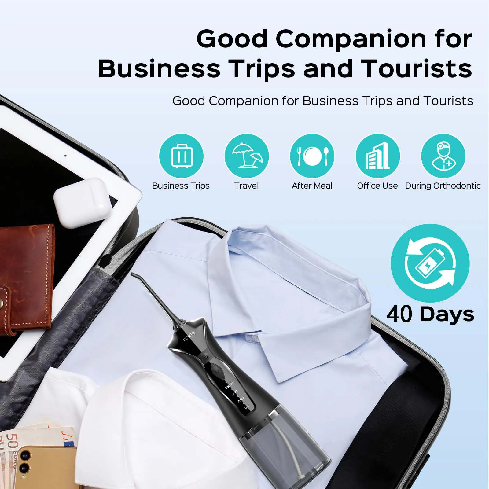 بطارية قوية اختيار كهربائي Ipx7 4 طرق قابلة للشحن تنظيف الأسنان مع 4 نصائح الري عن طريق الفم المياه قطن الأسنان