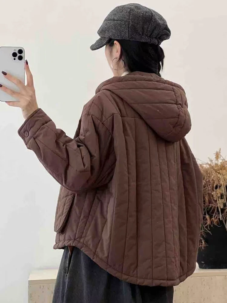 Amax LuluE Designerskie Zimowe Okrycia Wierzchnie Damskie Kurtki z Kapturem Ocieplane Wyściełane Kurtki Damskie Codzienne Luźne Grube Płaszcze Klasyczne Parki Vintage