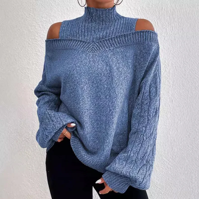 Autumn and Winter New off--Shoulder Half Turtleneck European and American Sweater Women's Loose Large Sweater Women's