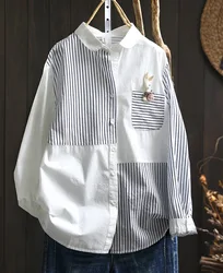 Fall clothes 2026 women Japan harajuku fashion cotton striped patchwork shirts and blouses Aesthetic clothing woman tops