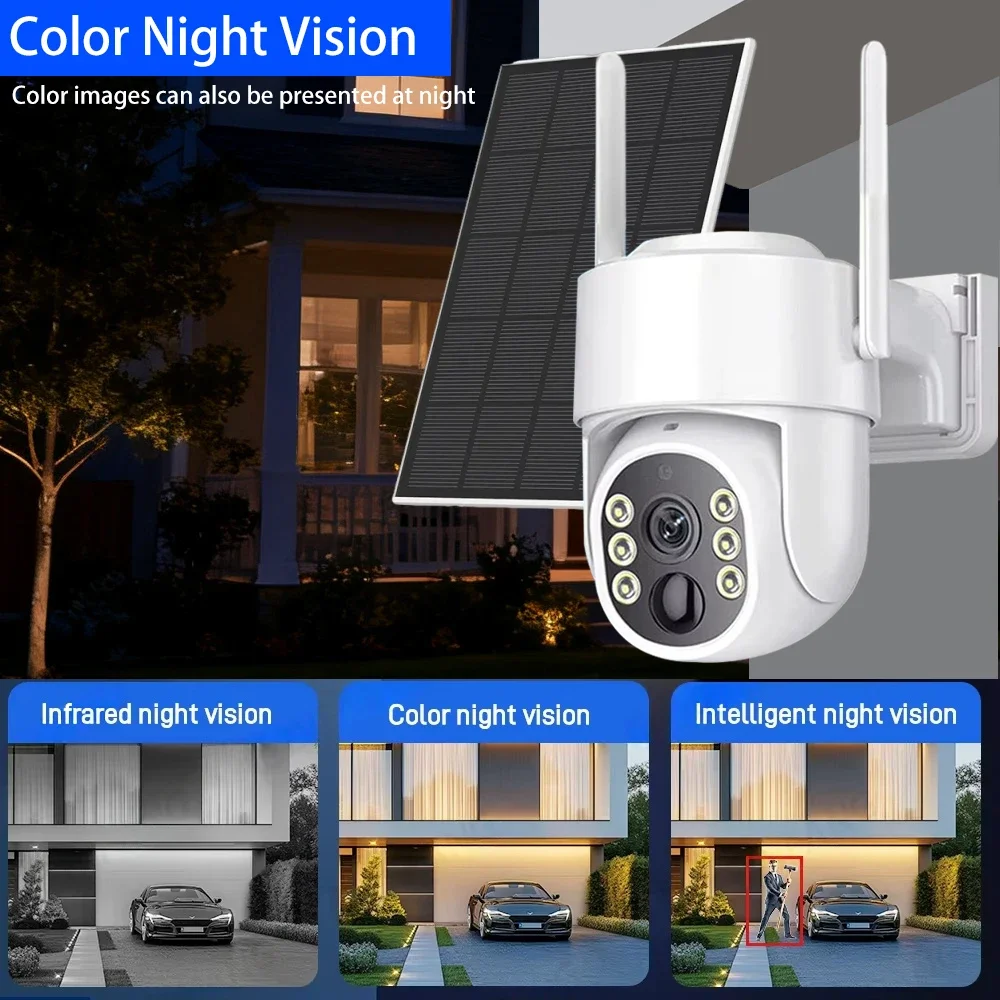 Tuya 5MP بطارية تعمل بالطاقة الشمسية كاميرا متحركة واي فاي ربط PIR كشف اللون للرؤية الليلية مقاوم للماء تصميم السلامة الداخلية في الهواء الطلق #4