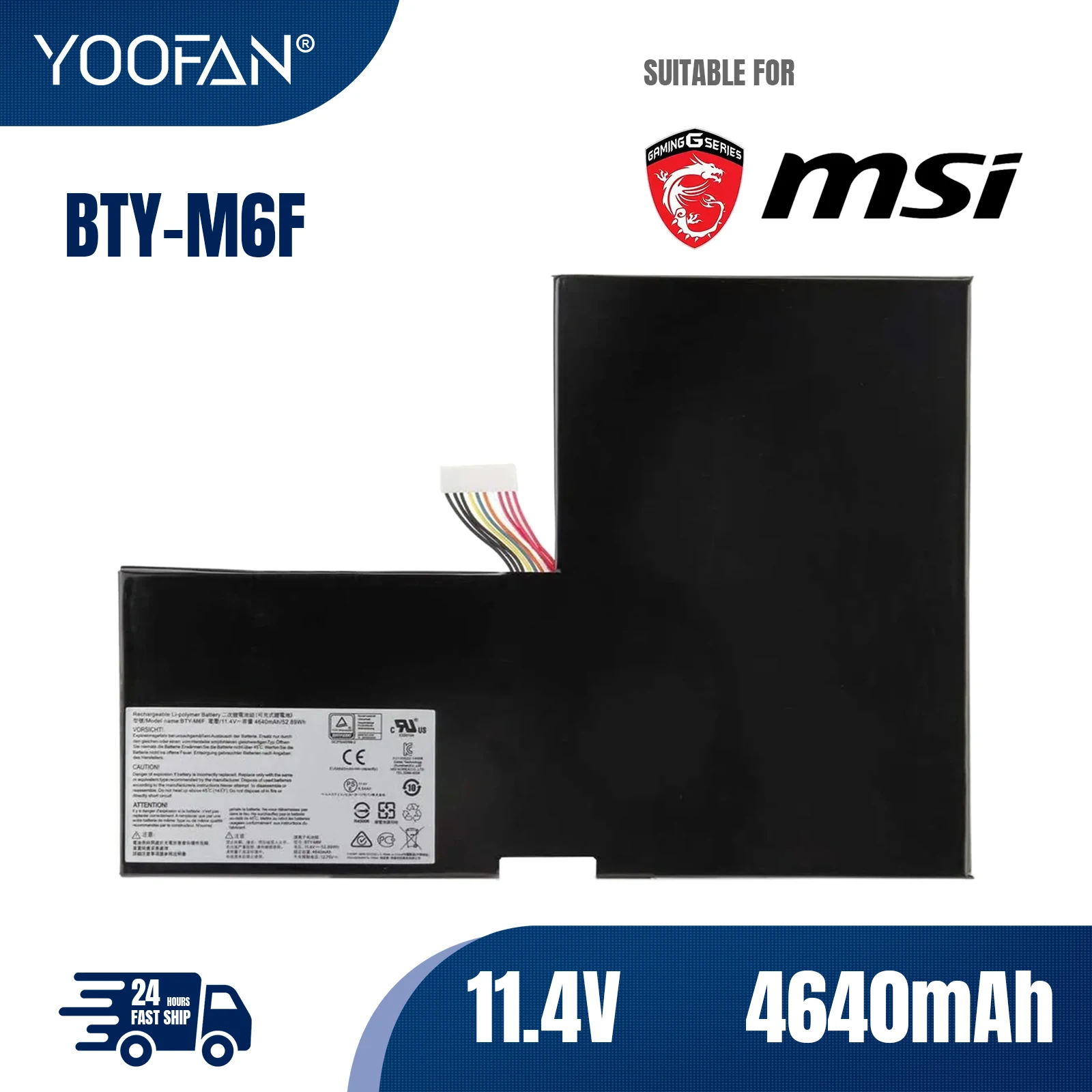 

YOOFAN BTY-M6F Laoptop Battery For MSI GS60 2QC 2QE 2PM 2PC 2PL 6QC PX60 6QE 6QD MS-16H2 MS-16H4 11.4V 4640mAh Fast Delivery