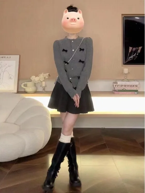 女性用ニットセーターコート、結び目付き、秋冬新作、小さめサイズ、インナーウェア、スリムフィット、ラウンドネック、ネロン...