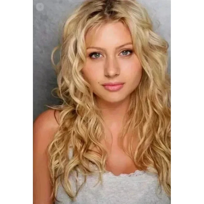 

Human Hair New Fashion Women's Long Natural Blond Brown Wavy Wigs 20 In