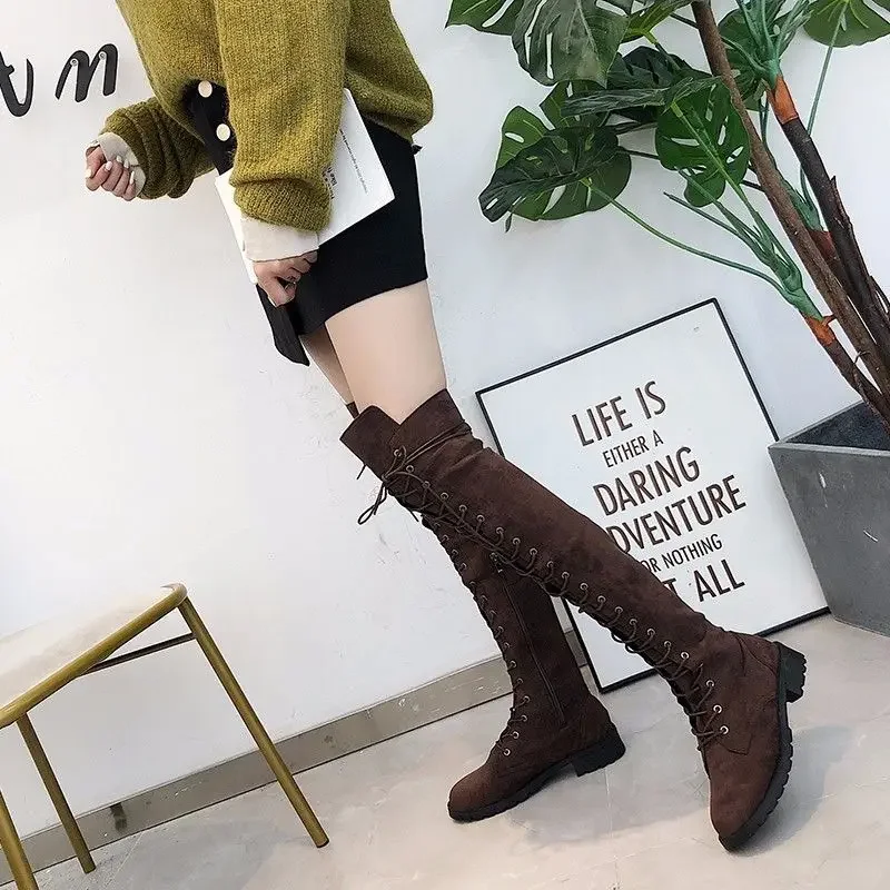 Ladies Knee High Shaft Shoes Autumn Women's Long Boots Thigh Elegant With Low Heels Above Over The On Offer Large Size Warm Y2k